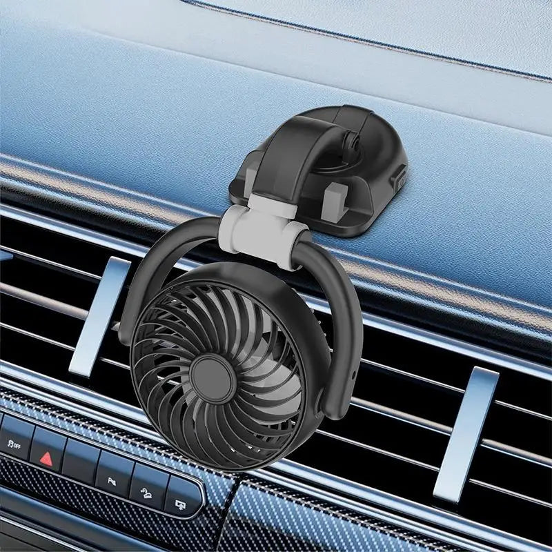 USB Car Air Vent Fan – 3-Speed 360° Adjustable 5-Blade Low Noise
