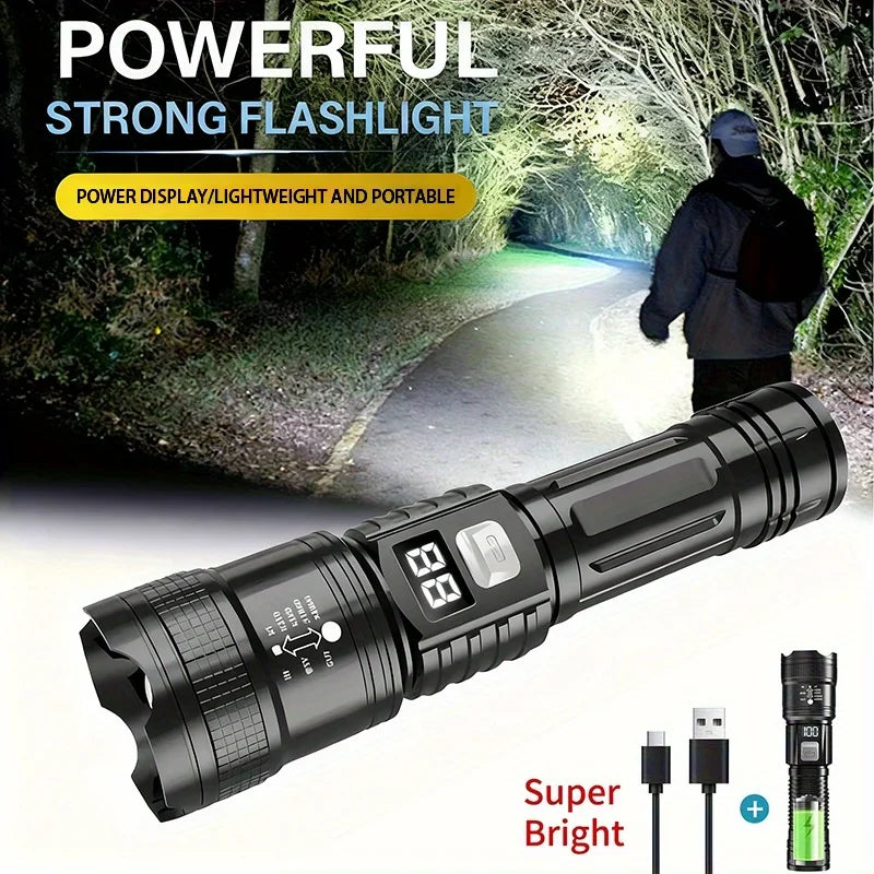 Tactical LED Flashlight 2000LM USB Rechargeable Zoomable Torch