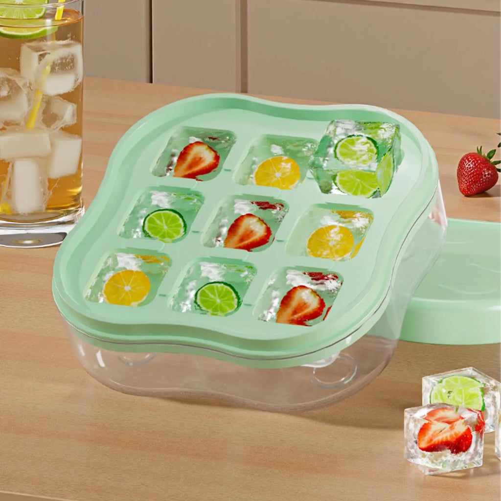 9-Grid Press Ice Cube Tray with Lid – Easy Release Freezer Mold Ice Cube Tray Zpaxo