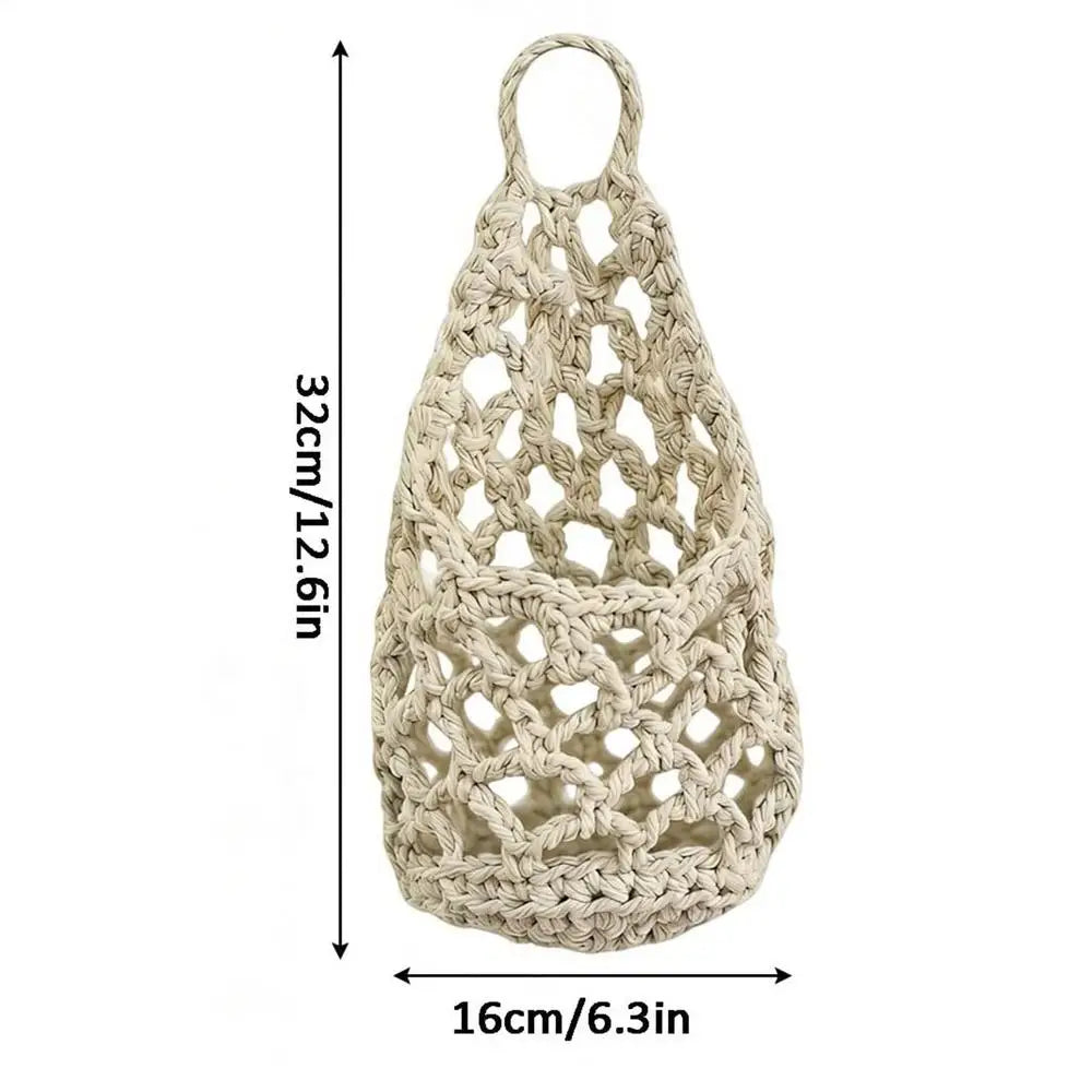Boho Macrame Plant HangerBasket for Succulents Cotton Rope Woven Hanging Basket with Net Pouch Home Decoration Organizer Zpaxo White
