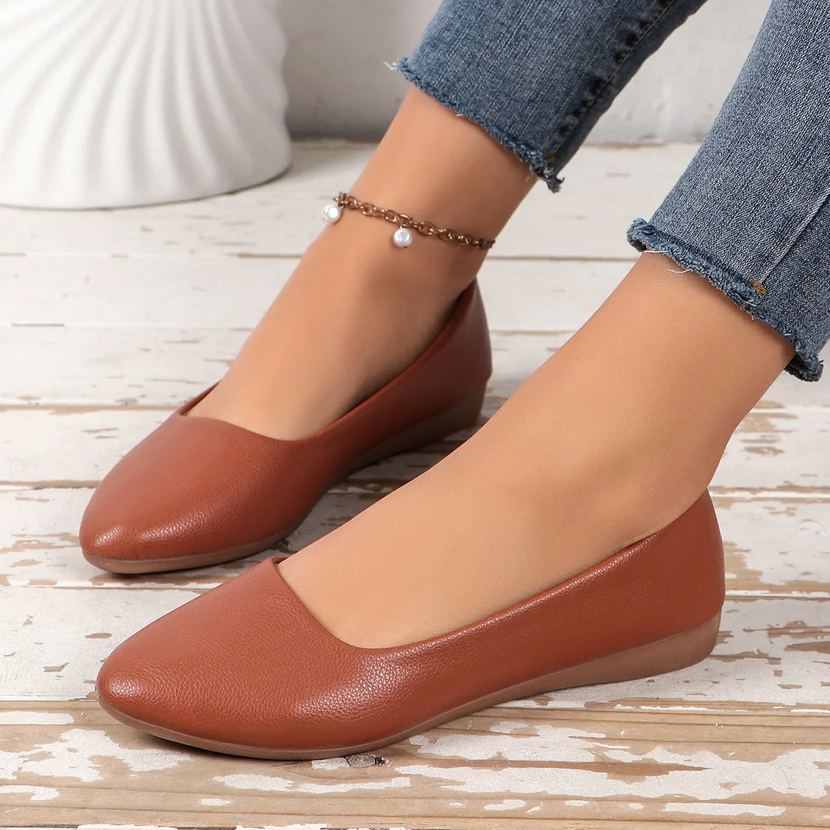 Ladies Shiny Leather Slip-Ons Green Candy Colors Shallow Toe Shoes for Women Promotion 2026 Plain Flats Spring Outdoor Cute Zpaxo 36 light brown