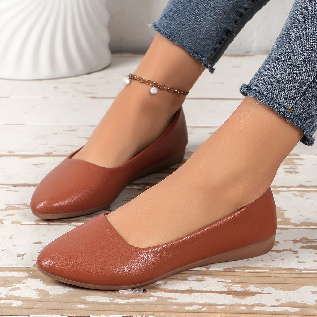 Ladies Shiny Leather Slip-ons Green Candy Colors Shallow Toe Shoes