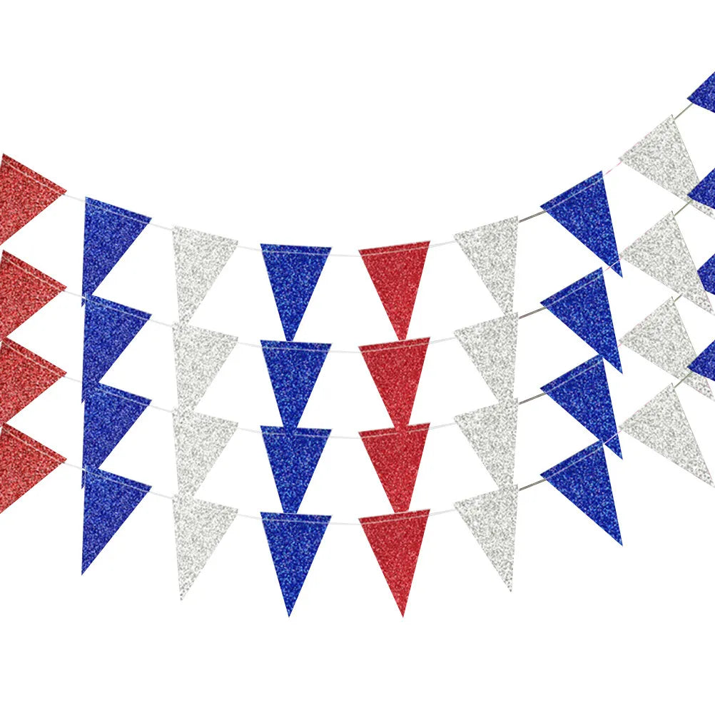 Red White Flag Pennants Premium Paper Triangular Bunting Garland for Independence Day Party Decoration Zpaxo