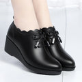 CINESSD 2023 Fashion Lace Leather Platform Pumps Korean Casual Zpaxo HY826 black 38(Foot 24cm) China Mainland