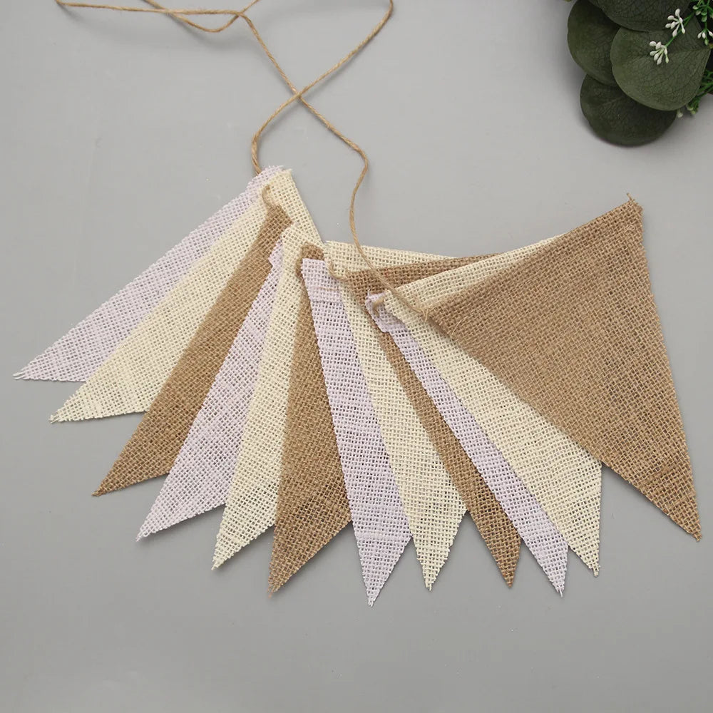 Birthday Linen Banner Burlap Triangles Flags Hanging Pennant