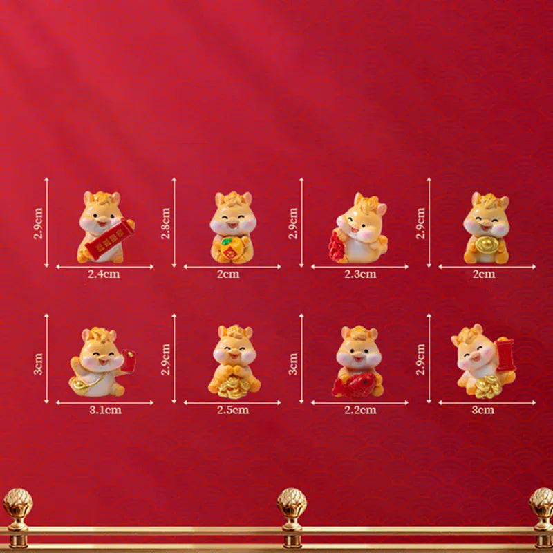 2026 New Year Figurines Miniatures Cartoon Lucky Horse Micro Landscape Car Interior Home Desk Ornaments Room Decor Gift Zpaxo
