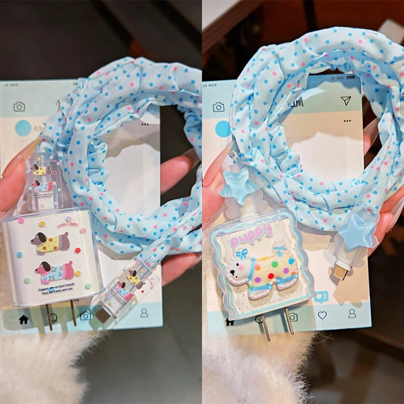 Cute Animal Puppy Charger Cable Protector IPhone 15 14 13 12 18W 20W