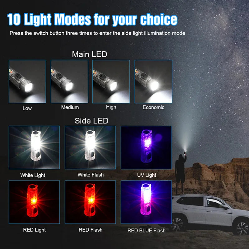 Mini Keychain LED Flashlight – USB-C, IP66, 400LM Torch