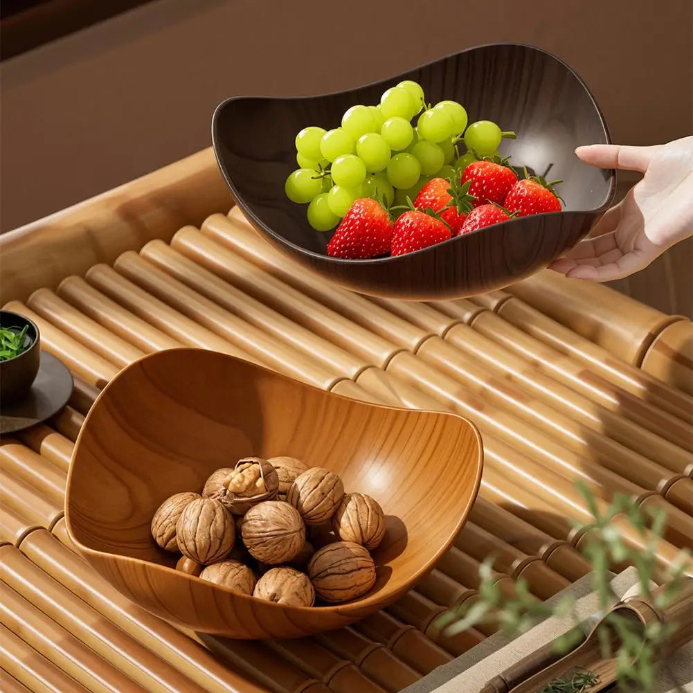 Wood Grain Plastic Serving Bowl – Fruit Salad Candy Party Dish Serving Bowl Zpaxo
