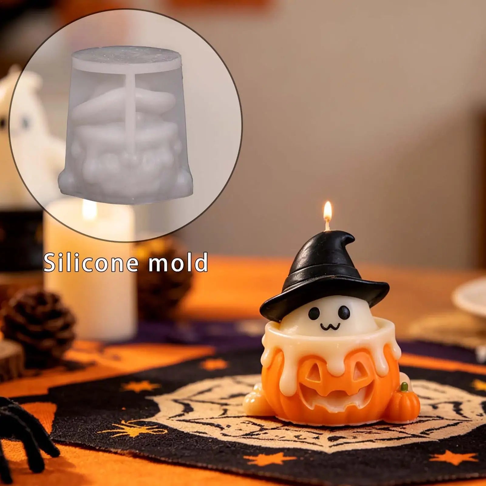Halloween Candle Molds Silicone Reusable Ghost Pumpkin Cute DIY Easy