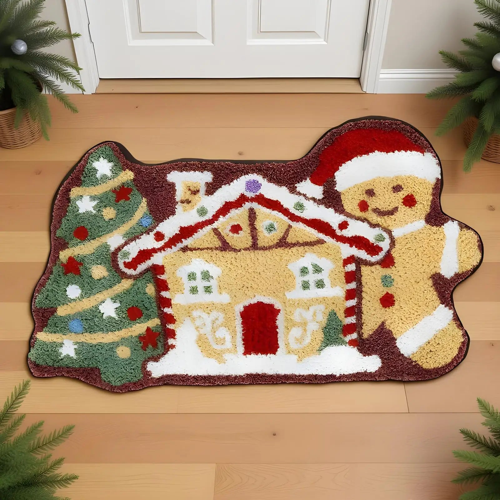 Gingerbread Doormat Christmas Welcome Mat 60x40cm Non Slip Absorbent