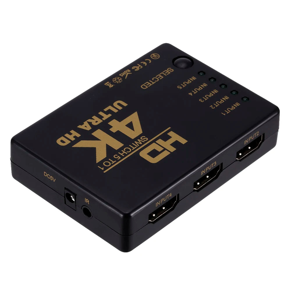 HDMI-compatible Switcher 1x5 Port 5 in 1 out HD 4K*2K Switch Selector Splitter Hub With IR Remote 3D for PS3 Xbox 360 HDTV Zpaxo