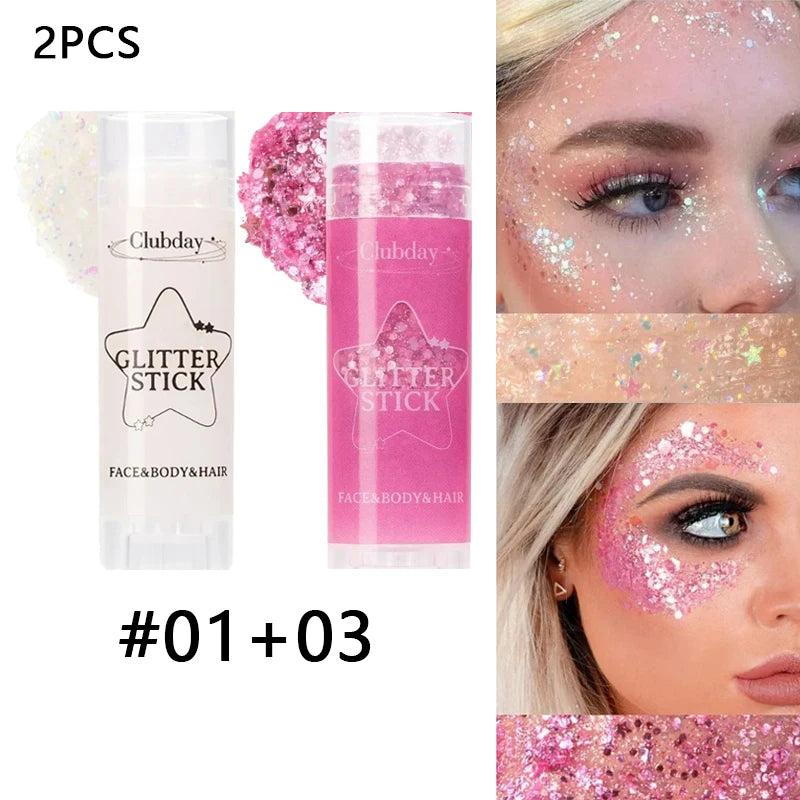 Sparkling Sequins Glitter Gel Stick Face Body Glitter Painting Highgloss Shine White Pearl Eyeshadow Brighten Stage Party Makeup Zpaxo 01 and 03