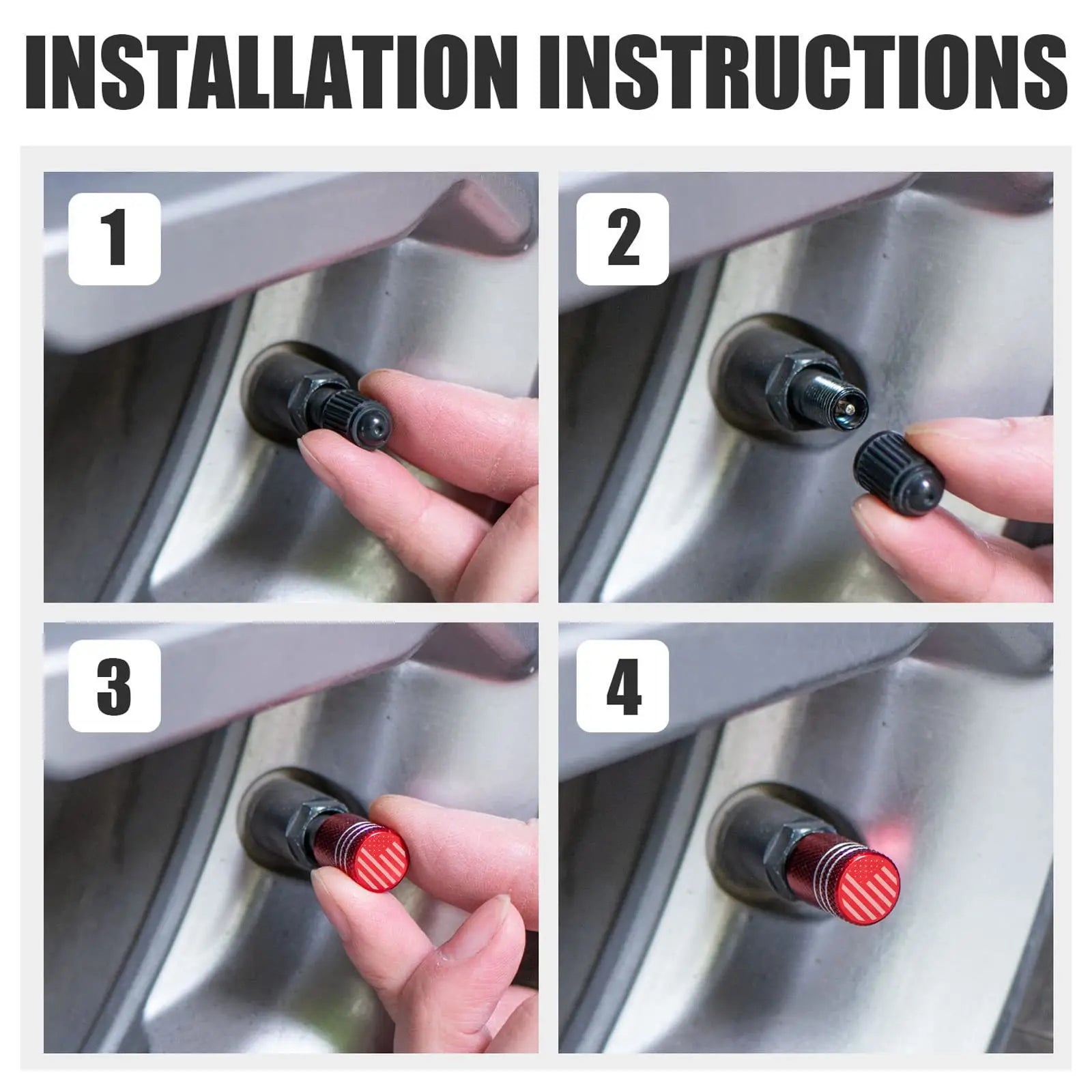 Metal Tire Valve Stem Caps 4 Pack – Leak-Proof, Car & Motorcycle