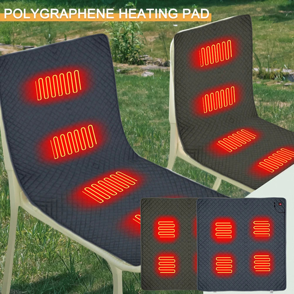 Camping Chair Heated Cushion 3 Adjustable Temperature Heated Chair Cushion Type C/USB Charging for Outdoor Travel 4 Heated Areas Zpaxo