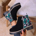 Autumn Winter Women Ankle Boots Mid-heel Embroidered Mid-tube Booties Outdoor Designer Woman Boots Warm Cotton Shoes Women Zpaxo Navy blue 38