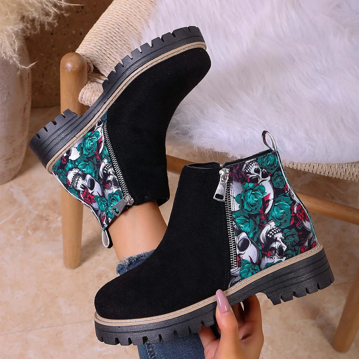 Autumn Winter Women Ankle Boots Mid-heel Embroidered Mid-tube Booties Outdoor Designer Woman Boots Warm Cotton Shoes Women Zpaxo Navy blue 38