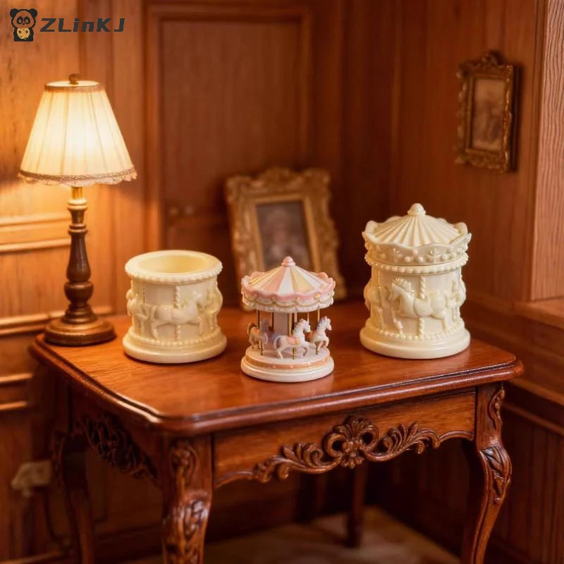 ▶1Pcs Miniature Carousel Mini Storage Box Model Dollhouse Accessories Kids Play Toys Zpaxo