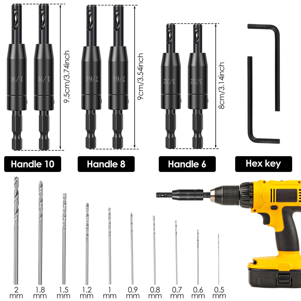 16 PCS/kit Self Centering Drill Bit Set 3/32" 7/64" 1/8" with 10 Twist Drill Bits and 1 Hex Wrench for Precision Woodworking hot Zpaxo