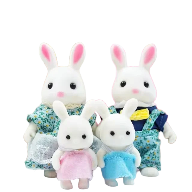 Simulation Forest Rabbit Family Doll Plush Toys Dollhouse Figures DIY Zpaxo White Rabbit Family