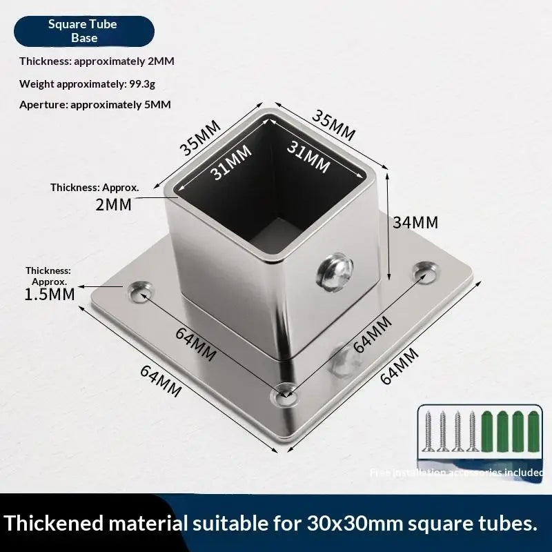 1 2 Sets Flange Base Stainless Steel Square Tube Connector Outer Dia Zpaxo 35MM