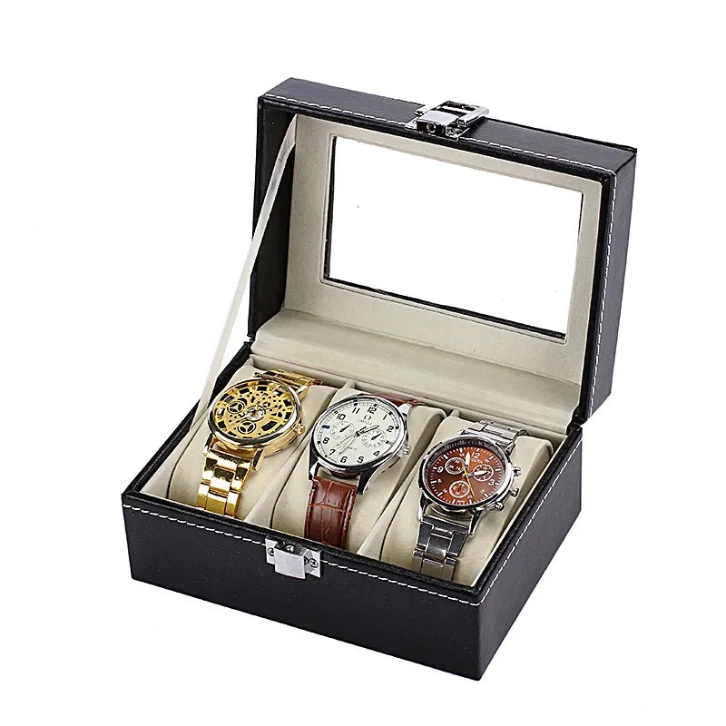 PU Leather Watch Box Organizer – 2 to 12 Grid Display Case Watch Display Box Zpaxo 3 slots