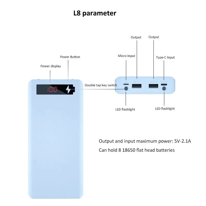 10X 18650 Power Bank Case Battery Holder Dual USB Type C Charge Shell For iPhone Xiaomi Huawei 8X 18650 Battery Case Storage Box Zpaxo