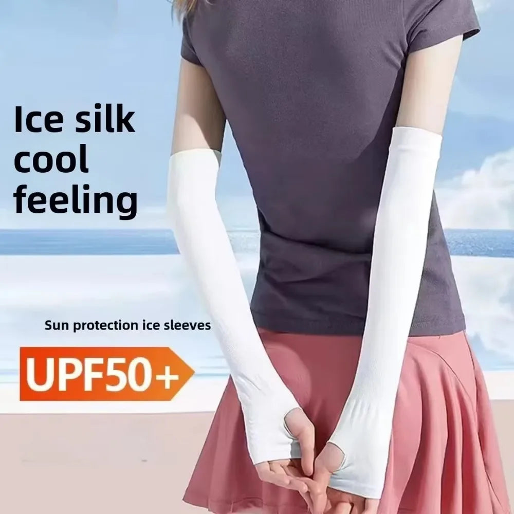 1 Pair Summer Long Ice Silk Arm Sleeves Sun UV Protection Hand Zpaxo