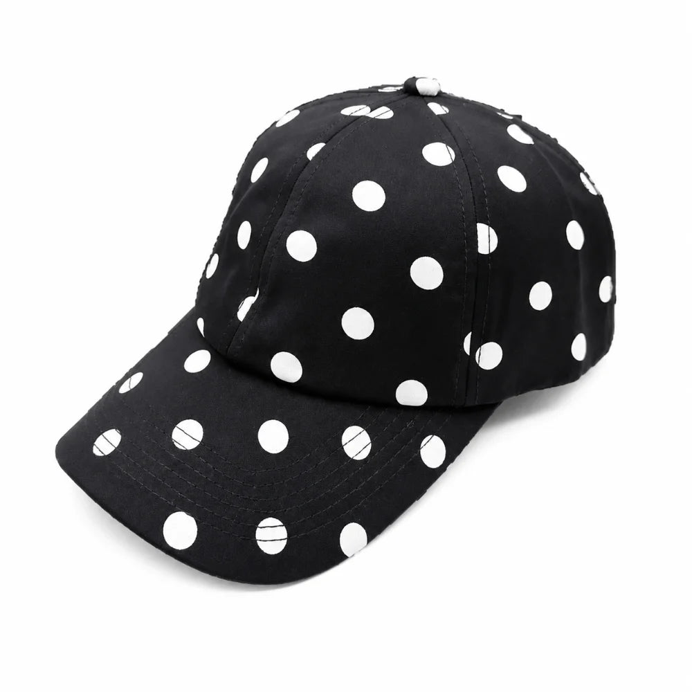 Retro Soft-top Polka Dot Baseball Cap Adjustable Sun Protection Casual Hat Versatile Wide Brim Peaked Cap Summer Outing Zpaxo Black