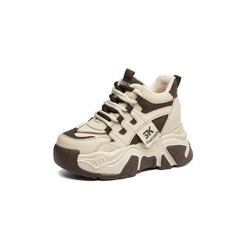 Preppy Dad Sneakers Hidden Height Increasing Chunky Platform Fleece Zpaxo