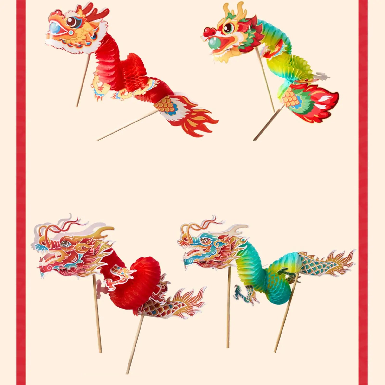 Chinese New Year Dragon Garland DIY Kids Toy Handmade Hanging Decoration for Wedding Lunar New Year Shops Home Spring Festival Zpaxo