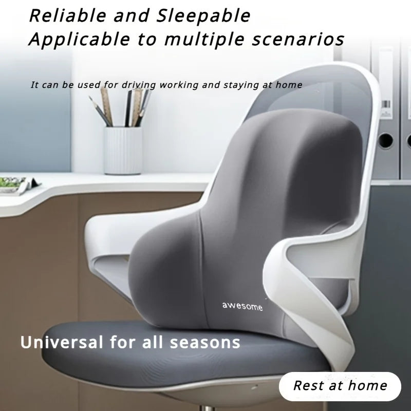 Memory Foam Seat Cushion 2-in-1 Lumbar Pillow Office Car Grey Black