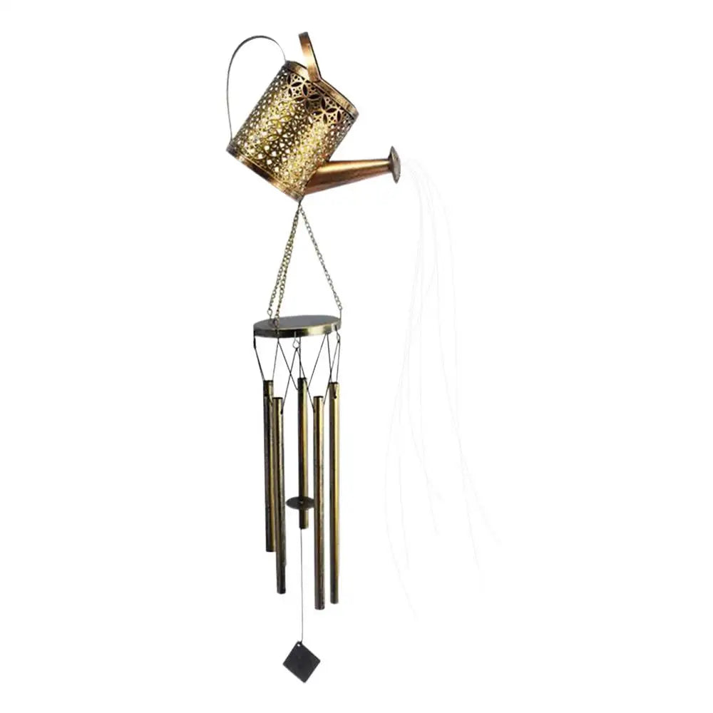 Solar Watering Can Lights Retro Iron Kettle Shape Home Decor Chime