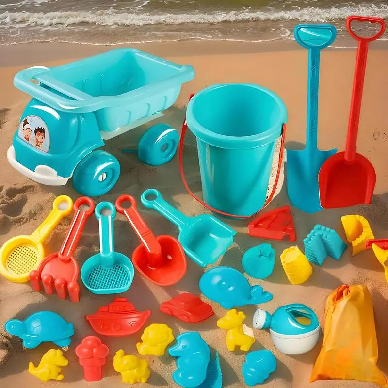 Kids Beach Toys 29 Pieces Sand Castle Building Kit Storage Bag Portable Bucket Rake Watering Can Sifters Shovels For Travel Zpaxo