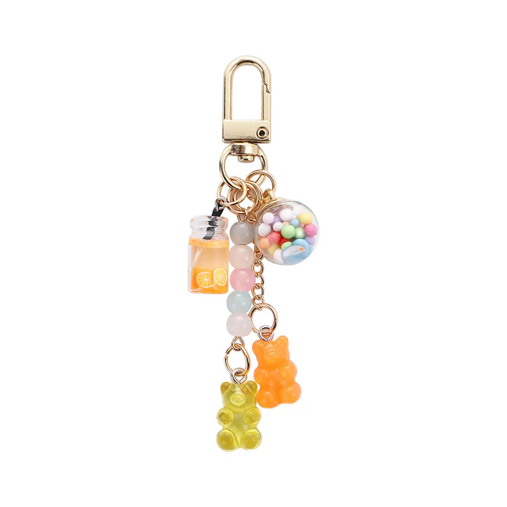 Cute Girls Acrylic Bag Pendant Floating Fruit Candy Fashion Accessories Keyholder Bear Key Chain Key Ring Zpaxo yellow