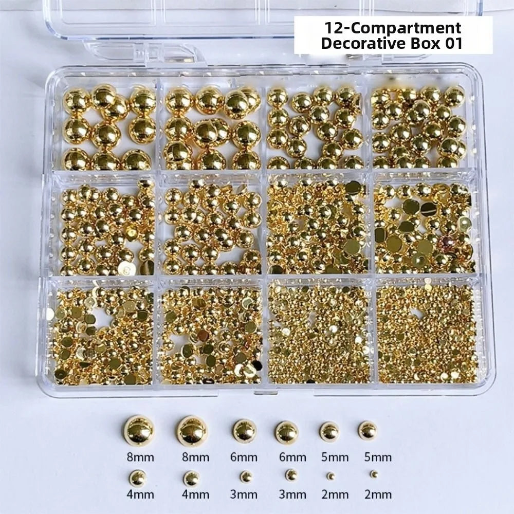 3D Mixed Resin Nail Charms Round Pearls Beads Butterfly Rivet Steel Zpaxo