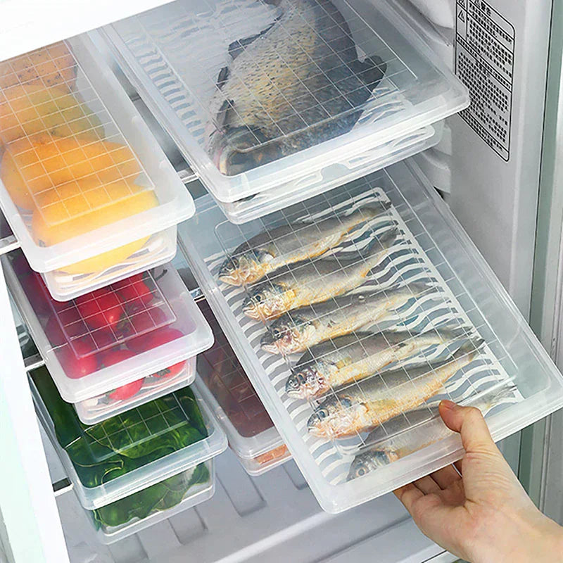 Removable Drain Plate Tray For Keep Fruits Vegetables Meat Fish Food Fresh Storage Box Containers Kitchen Fridge Organizer Case Zpaxo