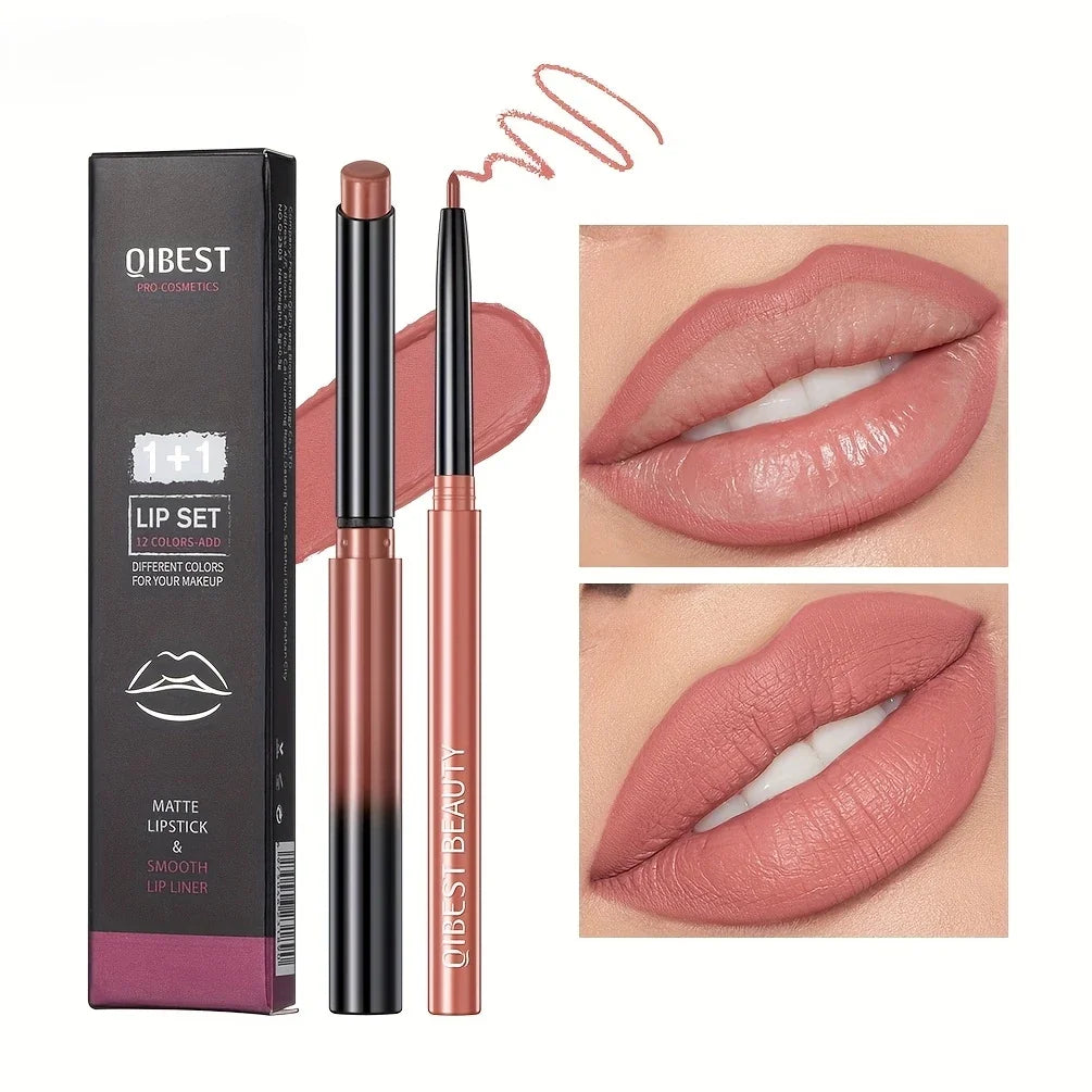 1+1 Matte Lip Set Matte Lipstick&Lip Liner Color Rendering Long Lasting Waterproof Valentine's Day Gifts Contain Plant Squalene Zpaxo