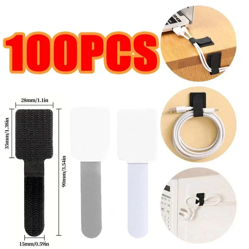 5/100Pcs Reusable Cable Organizer Desk Wire Winder Cable Tie Organizer Self Adhesive Cord Rope Holders Cord Protection Straps Zpaxo