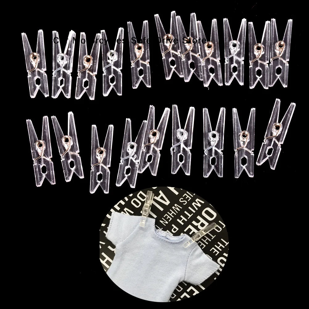 CM20pcs Mini Clear Plastic Doll Clothespin Photo Paper Peg Clips