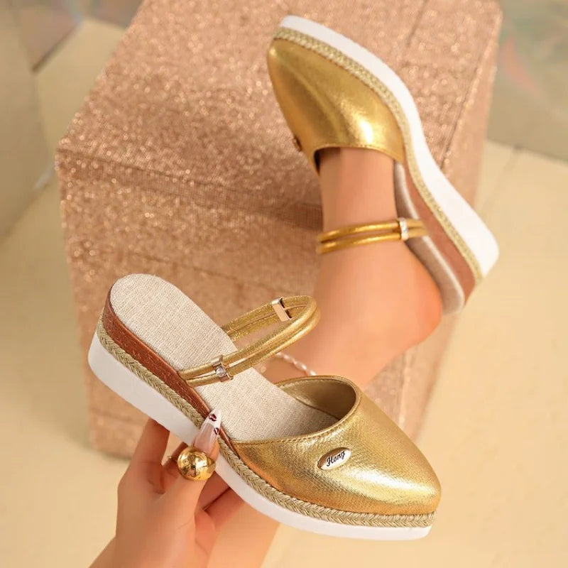 Women's Summer Fashion Espadrilles Closed Toe Wedge Sandals Buckle