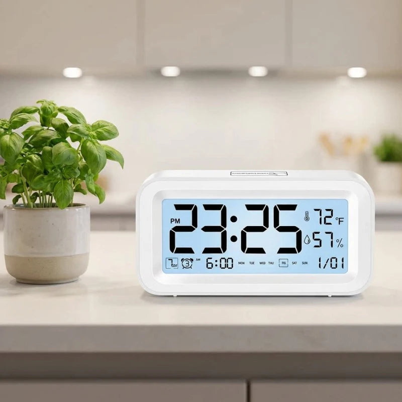 1 LCD Digital Alarm Clock Students Silent Temperature Humidity