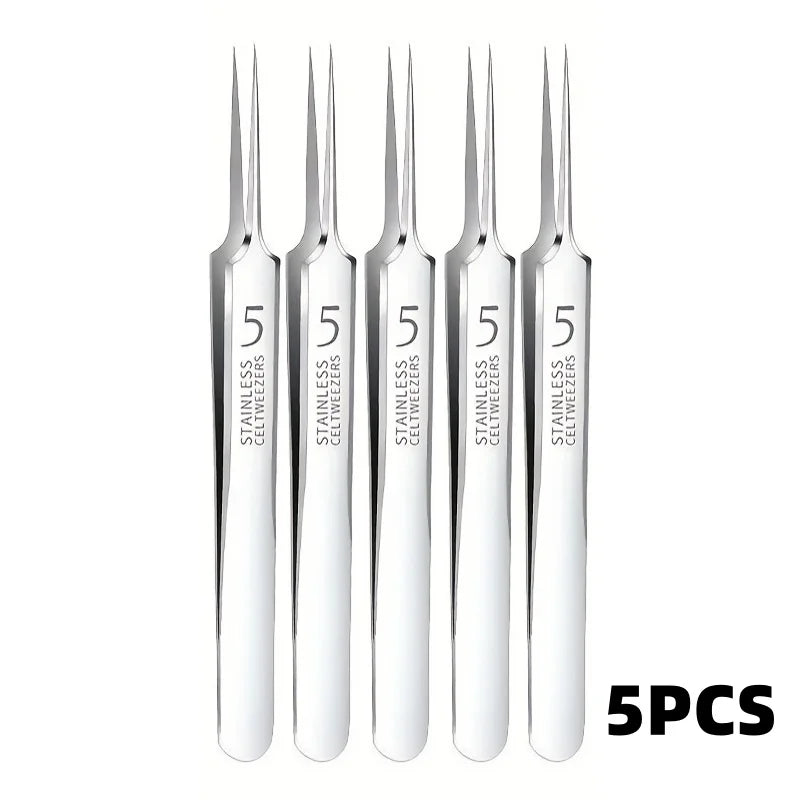 5pcs Stainless steel tweezers for powerful blackhead removal, suitable for all skin types Zpaxo cusp 5pcs