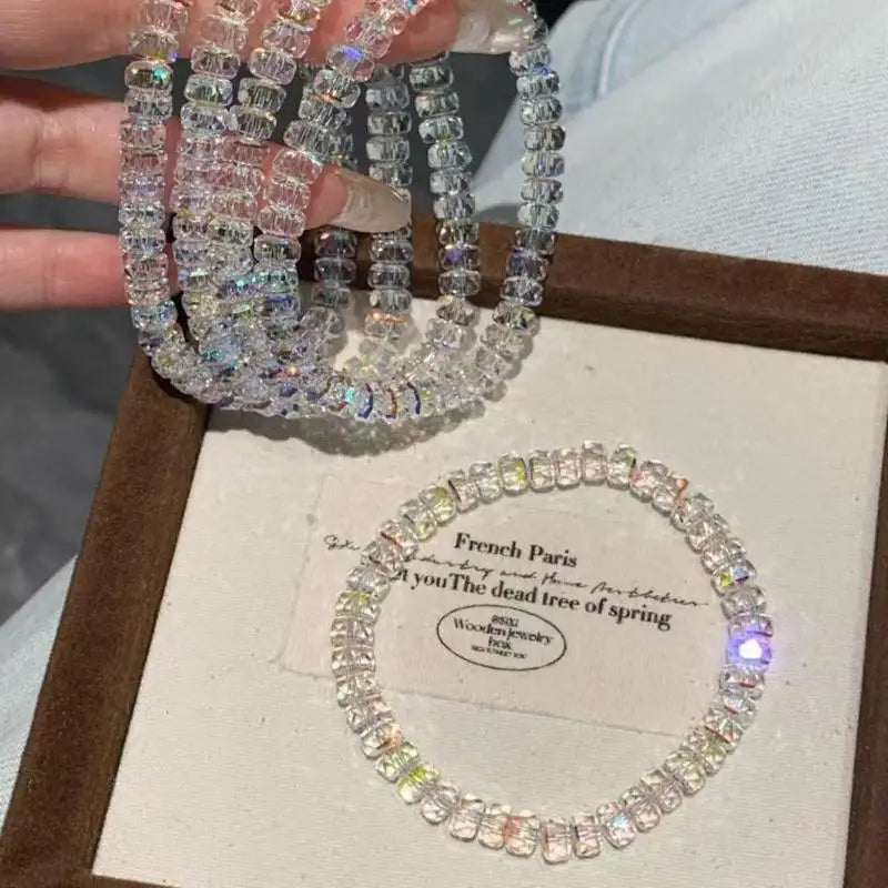 Iridescent Crystal Beaded Bracelet for Women – Sparkly Glass