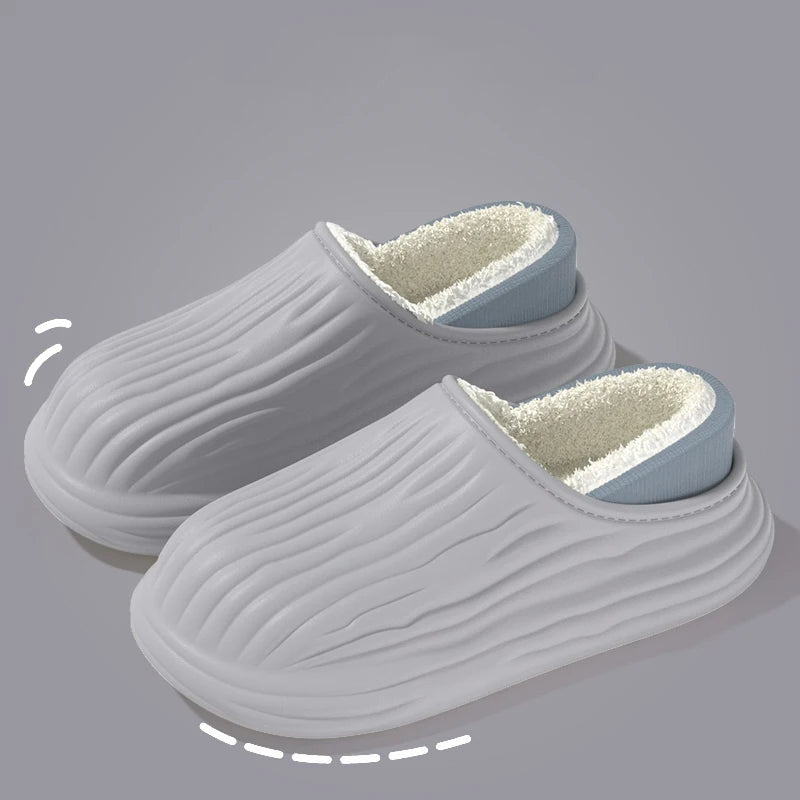 Winter Women Cotton Slippers Warm Non-slip Thick Bottom Slides Soft Zpaxo gray 44-45