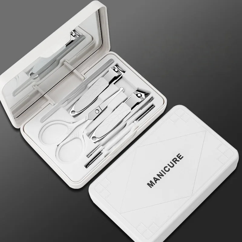 6 pcs Stainless steel nail clipper set with mirror, nail clipper, nail trimming tool, ear scoop, nail clipper, complete set Zpaxo white