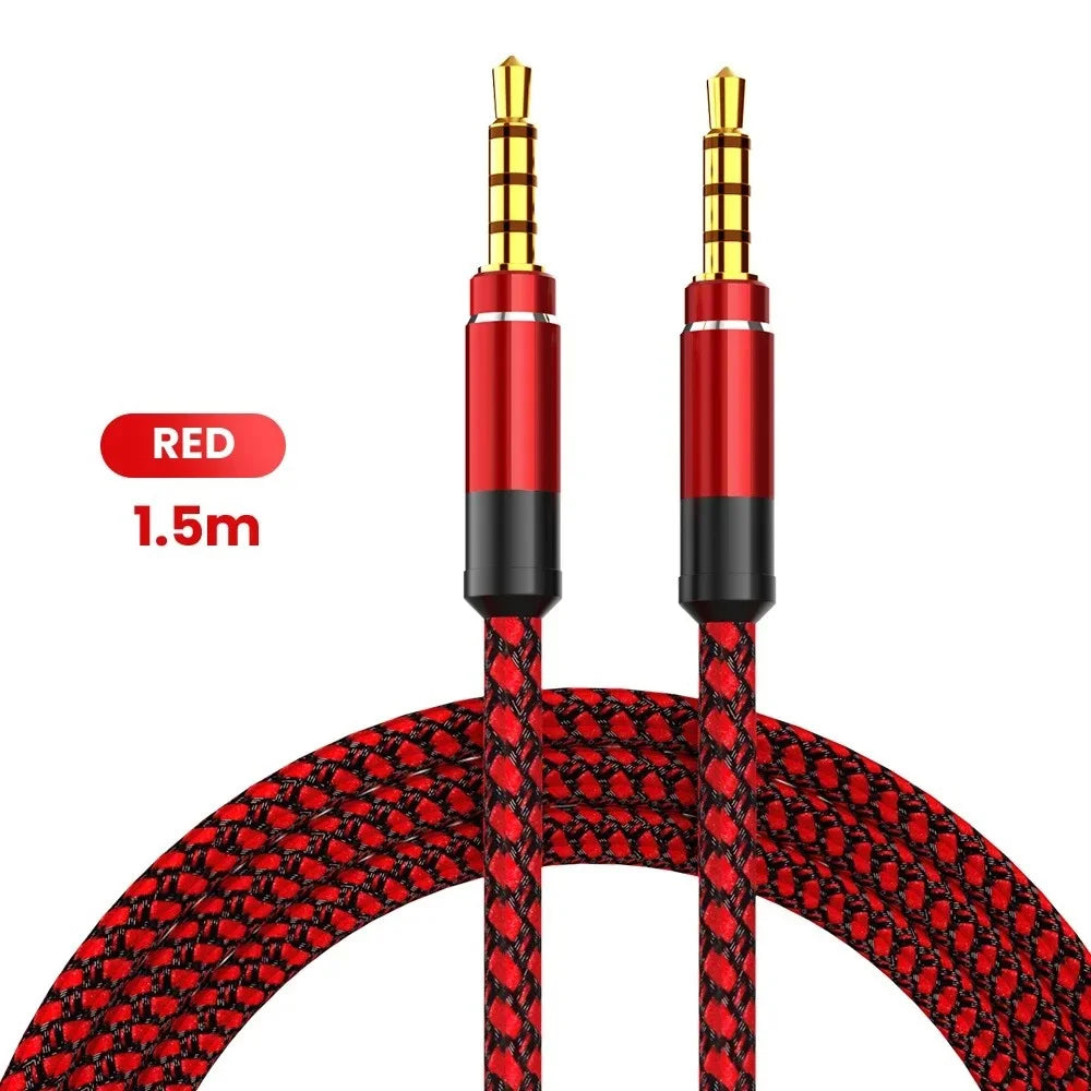 1.5M Nylon Braided 3.5mm AUX Audio Cable | Car, Phone & Speaker AUX Audio Cable Zpaxo Red 1.5m