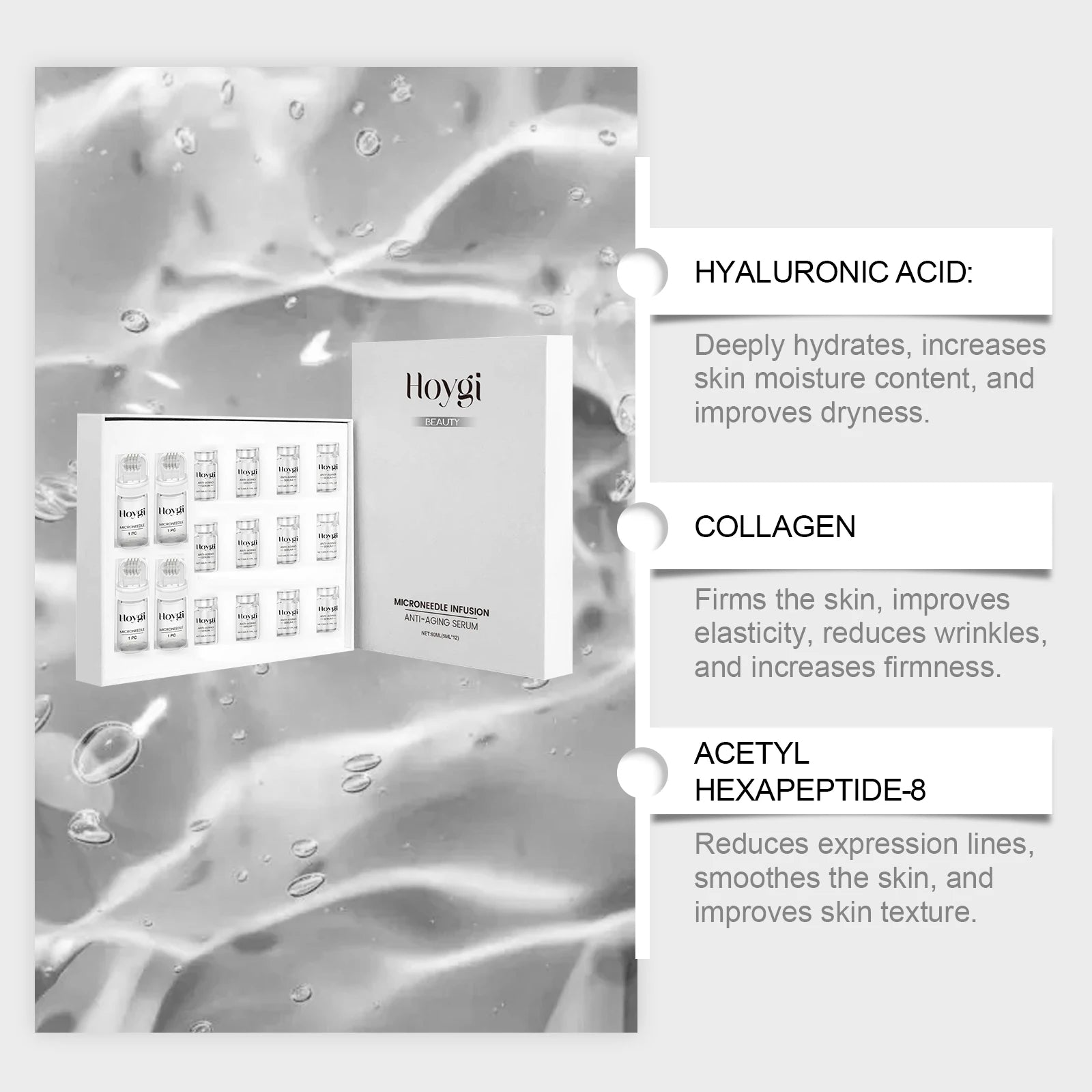 Hoygi Firming Facial Serum Set with Microneedle Roller Anti-Aging Facial Serum Set Zpaxo
