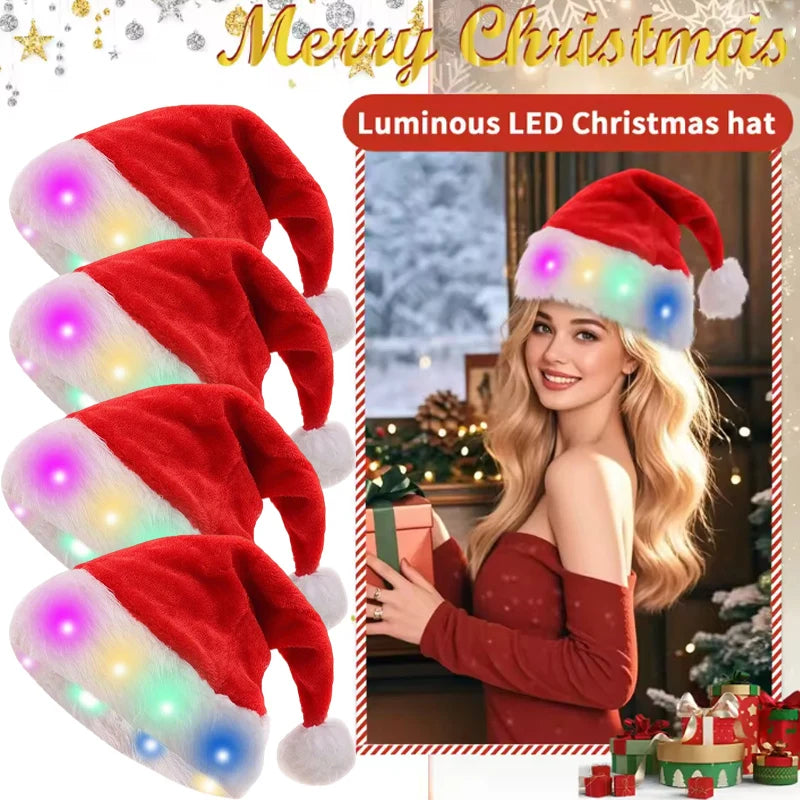 Glowing Red Christmas Hat Light Up LED Santa Adult Holiday Parties