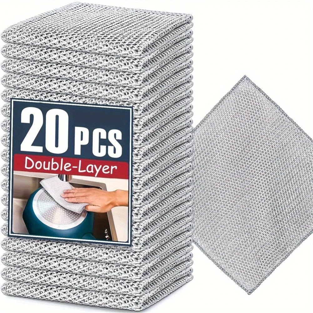 20-5pcs Thickened Steel Wire Cleaning Cloth Non-Scratch Double-layer Iron Microfiber Mesh Dishrag Washing Pot Rags Kitchen Towel Zpaxo